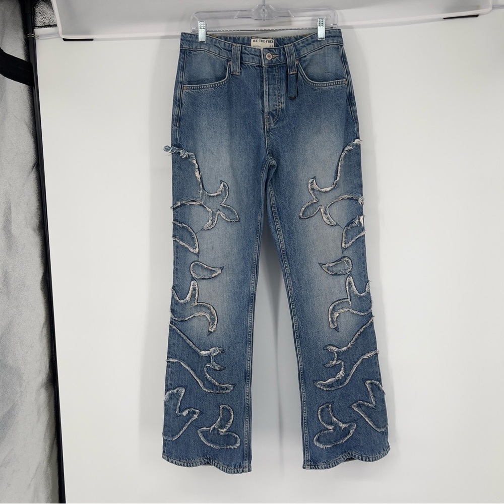 We The Free Patchwork Western Embroidered Bell Bottom Denim Jeans 28 SAMPLE